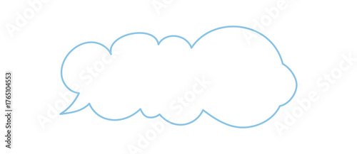 Hand drawn blue cloud speech bubble outline in organic round style. Talk message with chat box and comment textbox, modern sketch element for conversation or communication backgrounds.