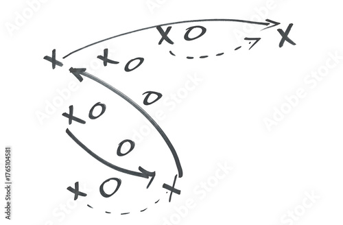 Hand draw strategy game plan for football, basketball, handball, sketched black marker, isolated on white, clipping path, design elements	