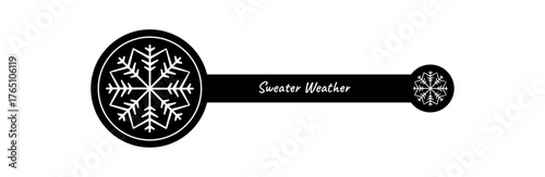 Snowflake outline sticker and seal for winter package lid. Frost ornament with a white and black cold icon. Xmas ice decoration, perfect badge for holiday product festive delivery.