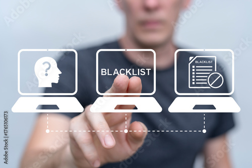 Foto User sees virtual touch screen presses the word BLACKLIST