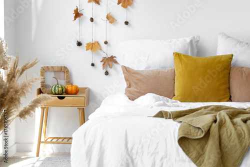 Interior of light bedroom w...