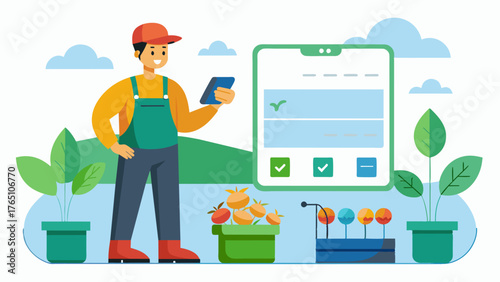 A mobile app that enables farmers to track and adjust their aquaponics system from anywhere providing convenience and flexibility for busy farmers.. Vector illustration