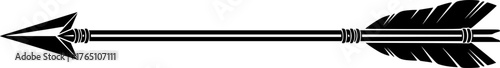 Hunting arrow silhouette. A black arrow with a pointed tip and fletched tail represents a traditional hunting tool or projectile weapon. Vector clipart illustration design.