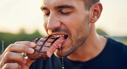 man enjoying steak