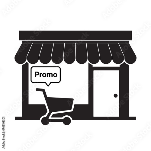 Storefront with promotional sign and shopping cart for Autumn sale  