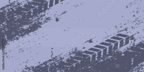 Tire tracks background for rally, drift, motocross, off-road and other auto and motorsport. Black tire marks on a white background with a worn effect and splashes of dirt.