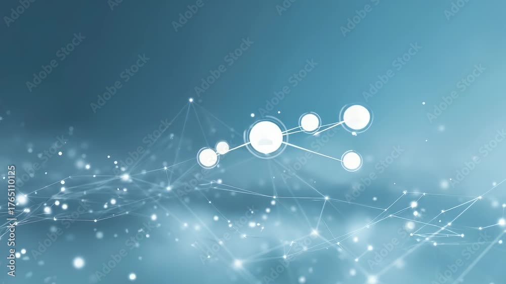 Blue abstract network with interconnected points and lines symbolizes digital communication and data flow. Ideal for presentations on technology, science, or artificial intelligence themes