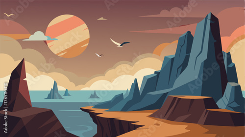 A desolate landscape of barren rocks and steep cliffs where the only sign of life is the occasional circling seagull.