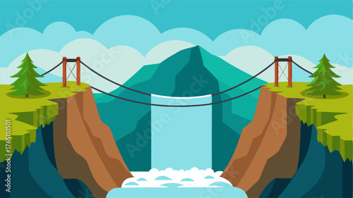 A grand suspension bridge spanning over a rushing waterfall once used as a secret escape route for underground rebels.