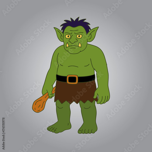 Troll vector illustration. Halloween line drawing.