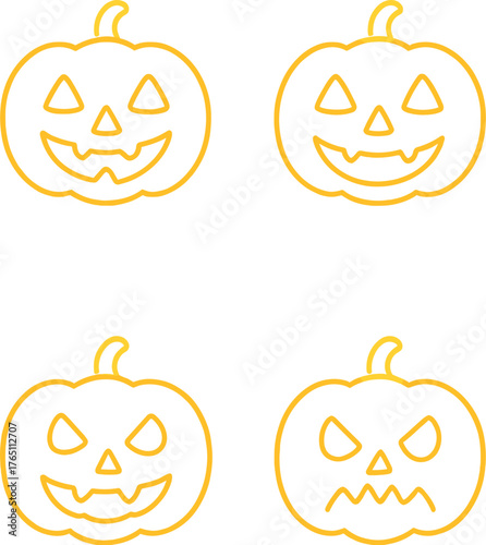 A realistic, isolated neon pumpkin logo vector set for wall decoration and background covering, embodying a Happy Halloween concept