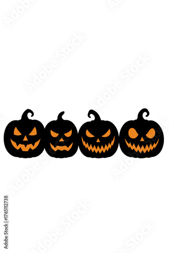Silhouettes of Halloween pumpkins, eerie Jack‑o‑lanterns, and carved pumpkins with sinister grins and sharp teeth, set against a vector background suitable for a holiday wallpaper or panoramic