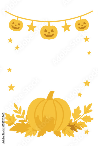 ハロウィン, かぼちゃ, ゴールド, 秋, 水彩, 背景, フレーム, ベクター, 10月, イラスト, 手描き, ガーランド, 星
