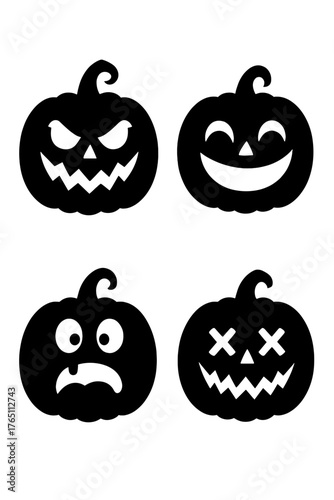 A humorous collection of Halloween pumpkin silhouettes, presented as a vector illustration set against a white background