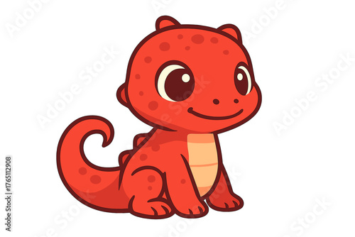A charming, adorable baby red lizard illustrated in a child‑friendly cartoon animation fantasy style