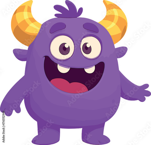 Adorable and humorous purple monster 3D cartoon figure on a transparent background