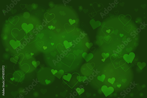 Green Heart Patterns on a Dark Background for Valentine's Day and Romantic Themes