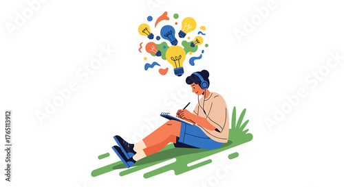 Creative freelancer digital nomad life flat vector illustration of remote work from anywhere