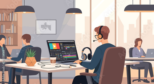 Digital Nomad's Freedom Remote Work & Travel Lifestyle in Flat Vector Illustration - Creative Freelancer