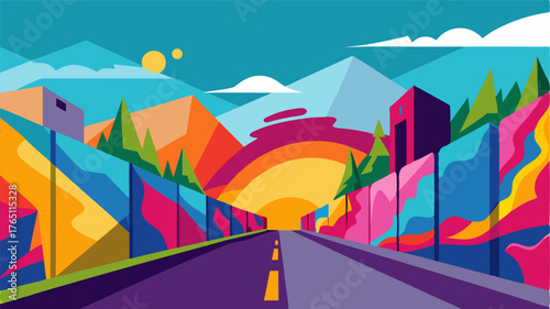 A concrete wall turned into a canvas of vivid street art adding an element of excitement and beauty to the urban landscape.