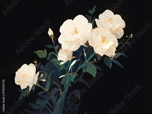 White roses that stand out against a black background