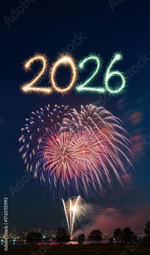 new year fireworks, 2026 is beautifully written in numbers in the sky with the help of fireworks.