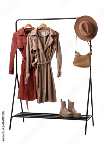 Rack with stylish trench co...