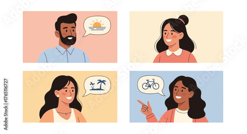 People Expressing Their Travel Ideas And Daily Activities Using Visual Speech Bubbles