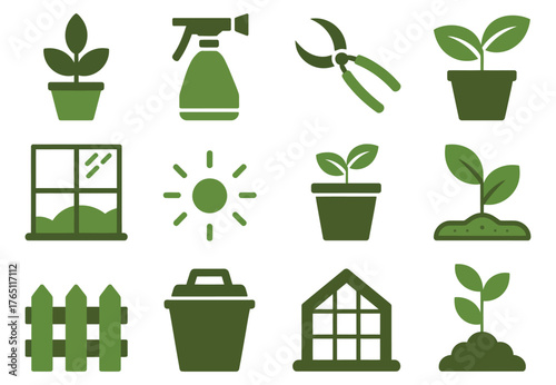 Gardening icon set simple flat vector design elements isolated on white background for web and mobile apps