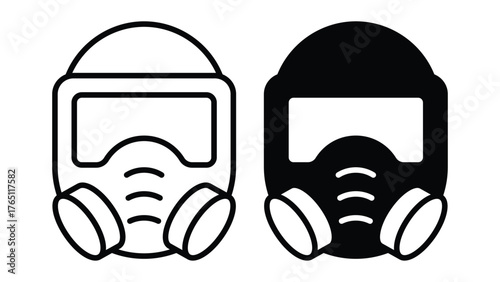 Black and White Illustrations of Gas Masks for Safety and Protection Themes