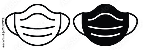 Black and White Illustrations of Face Masks for Health and Safety Applications