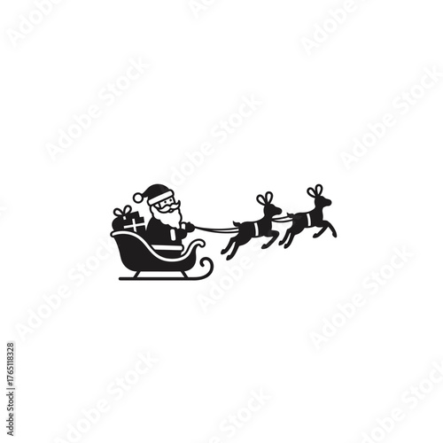 Christmas icon, vector illustration of Santa Claus in a sleigh with reindeer, symbolizing winter nature and festive holidays, perfect for seasonal graphics