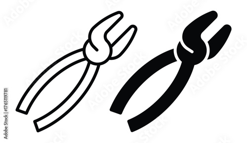Two Variations of Pliers Silhouette, Detailed Black and White Design