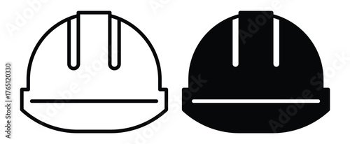 Foto Black and White Construction Hard Hat Icons for Safety and Industry Use