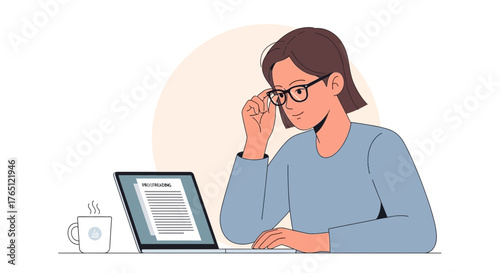 Woman Focuses on Proofreading Document: A Modern Depiction of Careful Examination
