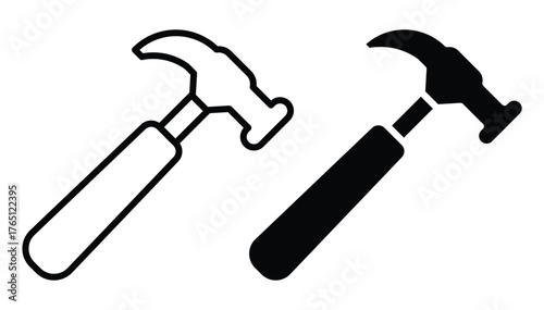 Black and White Illustration of a Hammer in Two Different Styles
