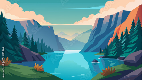 A postcardperfect scene with a tranquil lake nestled a steep rocky cliffs and dense greenery.