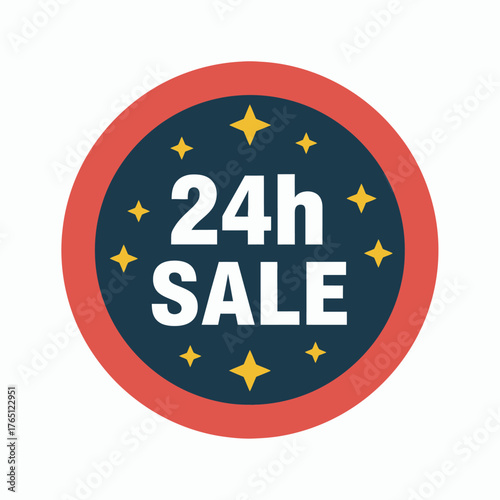 24h Sale Badge with Stars Vector Illustration.
