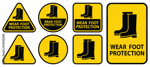 Series of Safety Signs Emphasizing the Importance of Foot Protection Gear