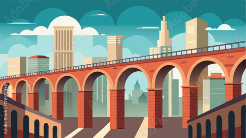 A brick viaduct bridge spanning across a bustling city street standing tall since the early 1900s.