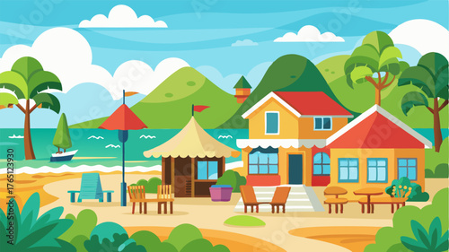A charming beachfront resort with quaint cottages and quaint cafes overlooking the ocean. Vibrant gardens and manicured lawns add a touch of elegance to the casual beach