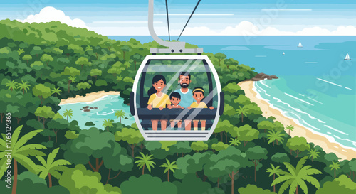 Family Adventure Cable Car Ride Over Tropical Paradise.