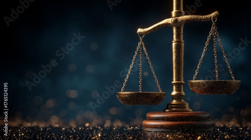 Balanced Justice Scales on dark background