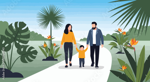 Family Stroll in a Lush Botanical Garden.