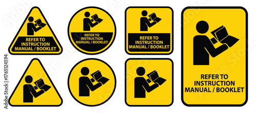 Collection of Instruction Manual Icons in Yellow with Black Figures