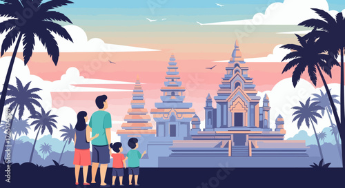 Family Vacation at Ancient Temple in Southeast Asia.