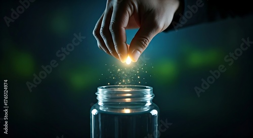 Compounding effect concept. A hand plants a small light seed, which grows exponentially over time as its returns are reinvested.