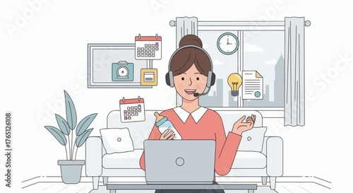 Remote Work Productivity Woman Managing Tasks at Home.