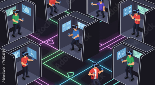 Virtual Reality Gaming Arena Immersive Multiplayer Experience.