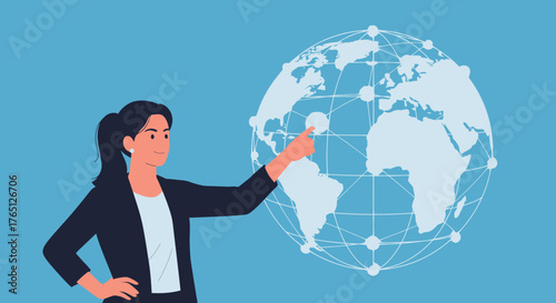Woman Presenting Global Network Connection Concept.